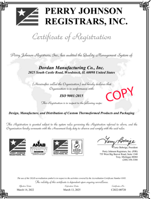 Dordan's ISO 9001 certificate